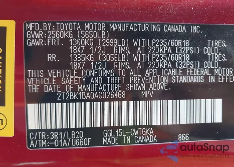 2010 Lexus Rx 350 from USA, damaged, VIN 2T2BK1BA0AC026468